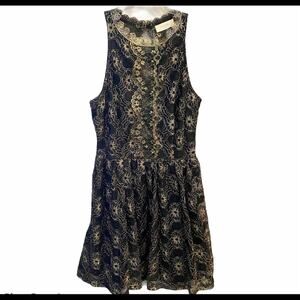 Alter’d State Boho Glam Black and Gold Metallic Lace Feminine Party Dress